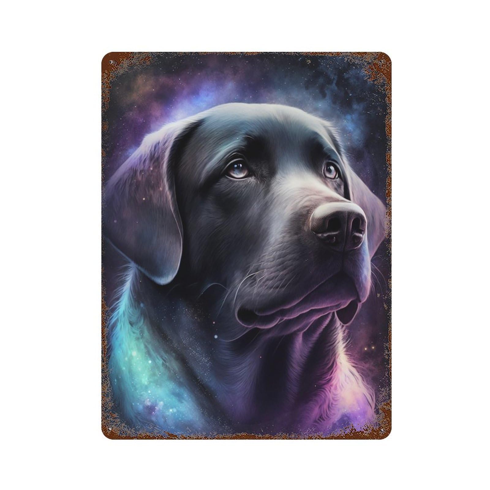 Cosmic Labrador Portrait Weathered Tin Sign 15.7"x11.8", for Basement, Hobby Room And Garage Decor, Rustic Home Decor