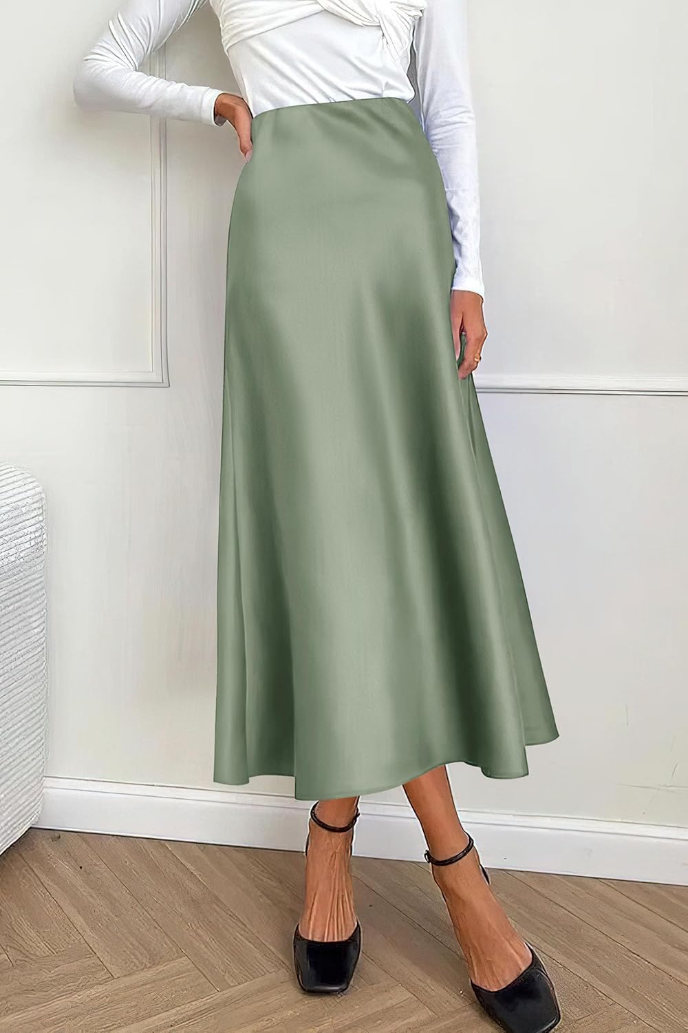 PRETTYGARDEN Women's Satin Skirts Dressy Casual 2026 Fall High Waisted Cocktail Wedding Flowy Elegant A Line Midi Skirt - Image 5