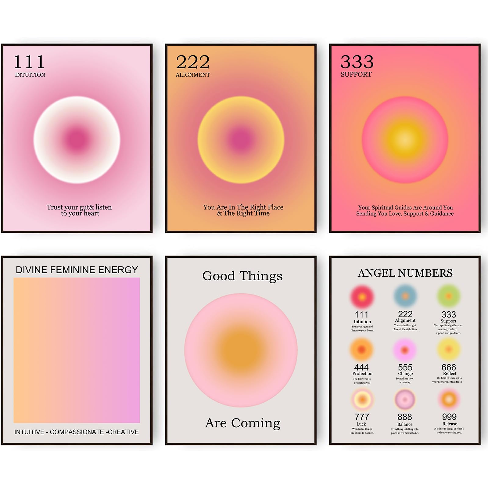 HoozGee Danish Pastel Angel Number Print, Divine Feminine Energy Print, Energy Aura Poster, Gradient Canvas Wall Art Prints, Spiritual Wall Decor, Positive Aura Poster (11"x14" UNFRAMED, Style E)