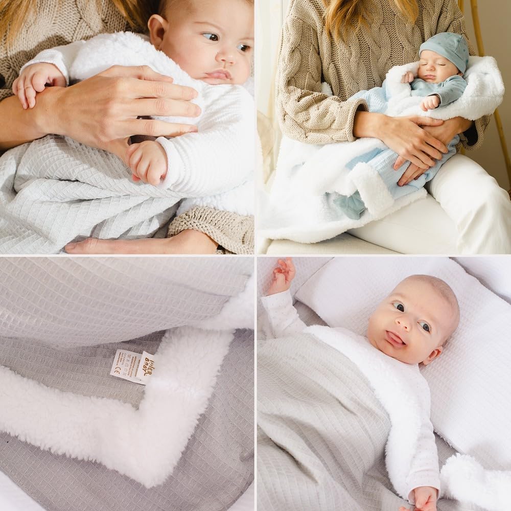 Interbaby - Koc dla noworodka | Koc bawełniany dla niemowląt i poliester, aksamit, miękki, wygodny, ciepły | Koc miesiąca dla niemowląt 80 x 110 cm, do łóżeczek, wózków | Plaster pszczół + naftowym