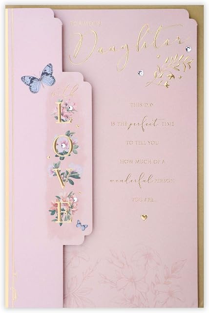 Clintons: With Love Floral Butterfly Daughter Birthday Card 165x254mm, multi