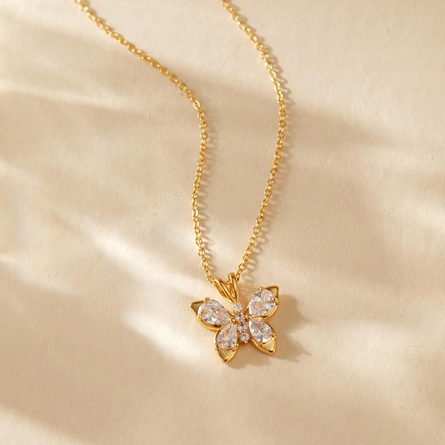 18K Gold Plated Butterfly Necklace for Women Non Tarnish 18K Gold Plated Cubic Zirconia Butterfly Pendant Necklace Dainty Lightweight Gold Pendant Necklaces Jewelry Gifts Trendy Stuff - Image 3