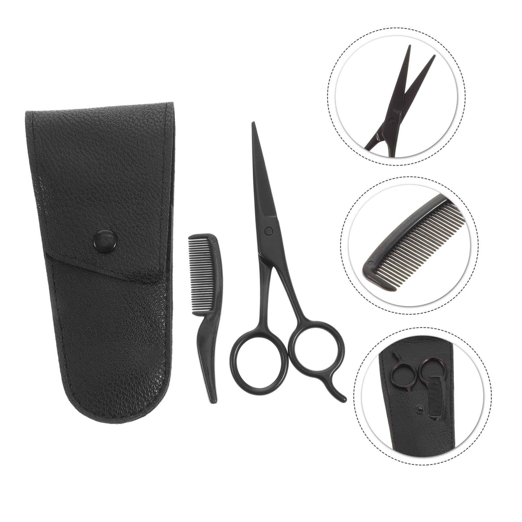 Forbici per Barba e Sopracciglia in Acciaio Inossidabile Set 3 Pezzi Rifinitura Precisa Custodia in Pelle Pu e Portatile per Uomo a Casa o Salone