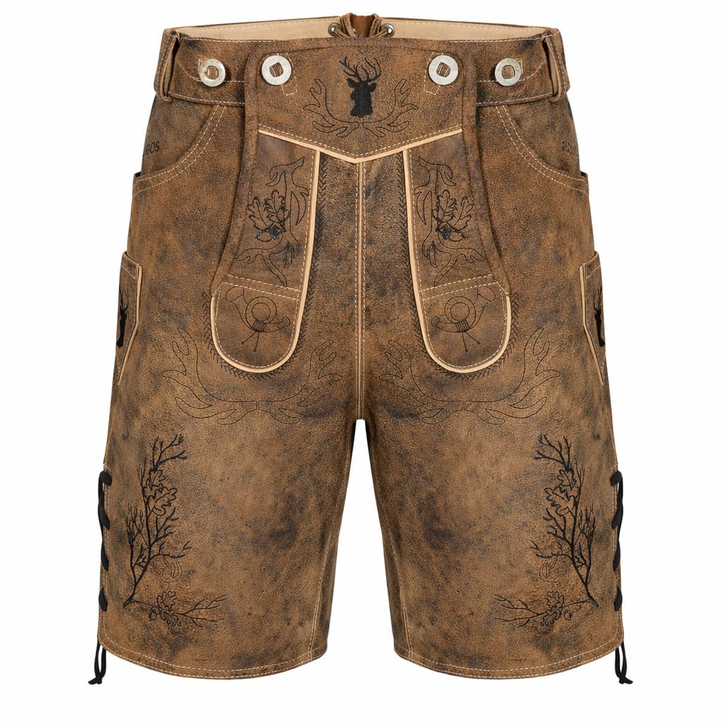 PAULGOS Herren Trachten Lederhose HK3-ANTIK+ Träger, Echtes Leder, Gr. 44-60