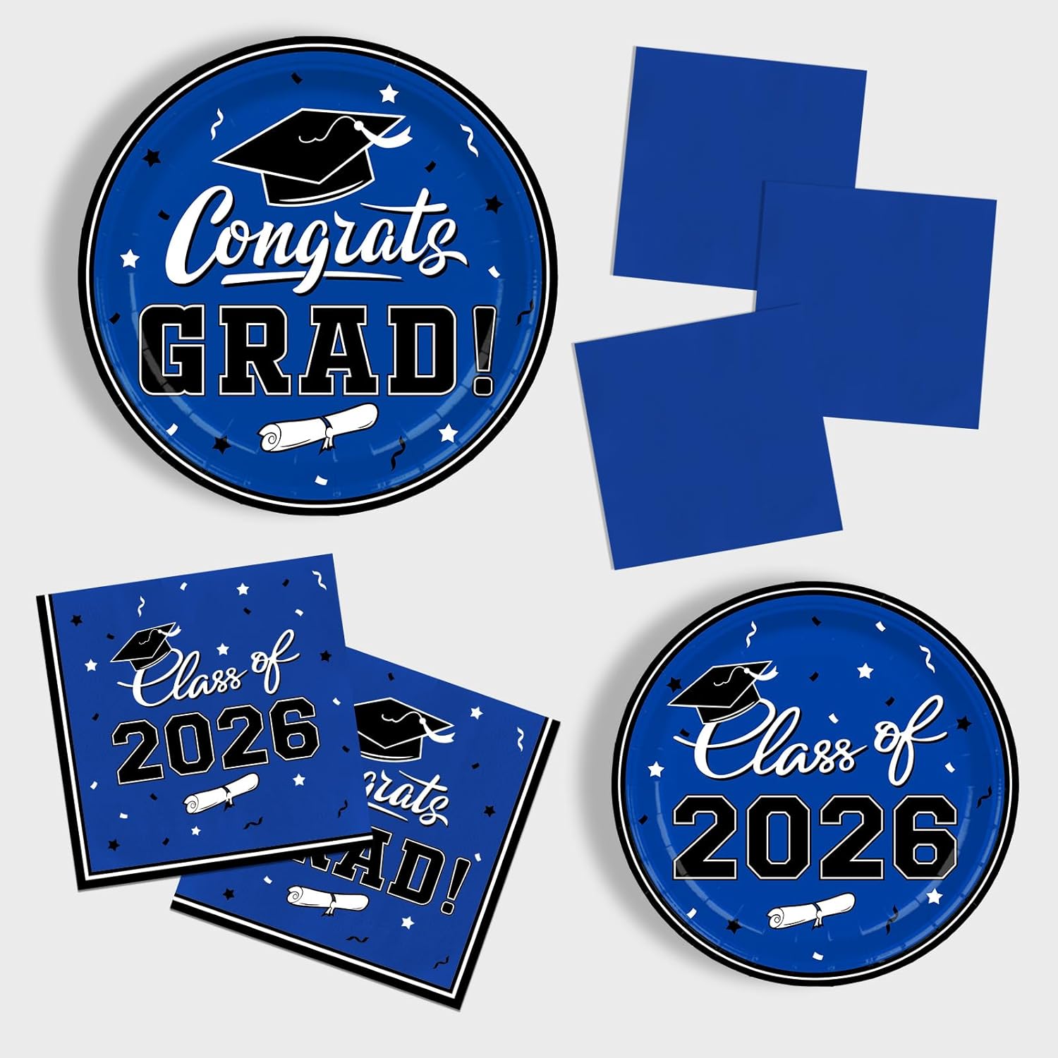 Graduation Party Plates and Napkins Gatherfun Graduation decorations 2026 Blue Disposable Paper Plates Luncheon Napkins Cocktail Napkins for Congrats Grad Party Decorations, Serve 50