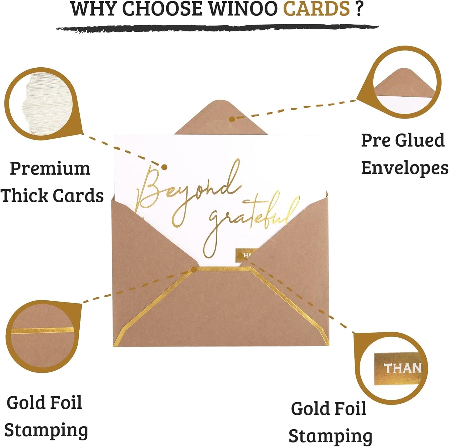 Winoo Design Gold Beyond Grateful Thank You Cards with Envelopes - 36 PK - Thank You Notes with Gold Foil Letterpress 4x6 Inches Blank Note Cards for Business Graduation Wedding Baby Shower - Image 2