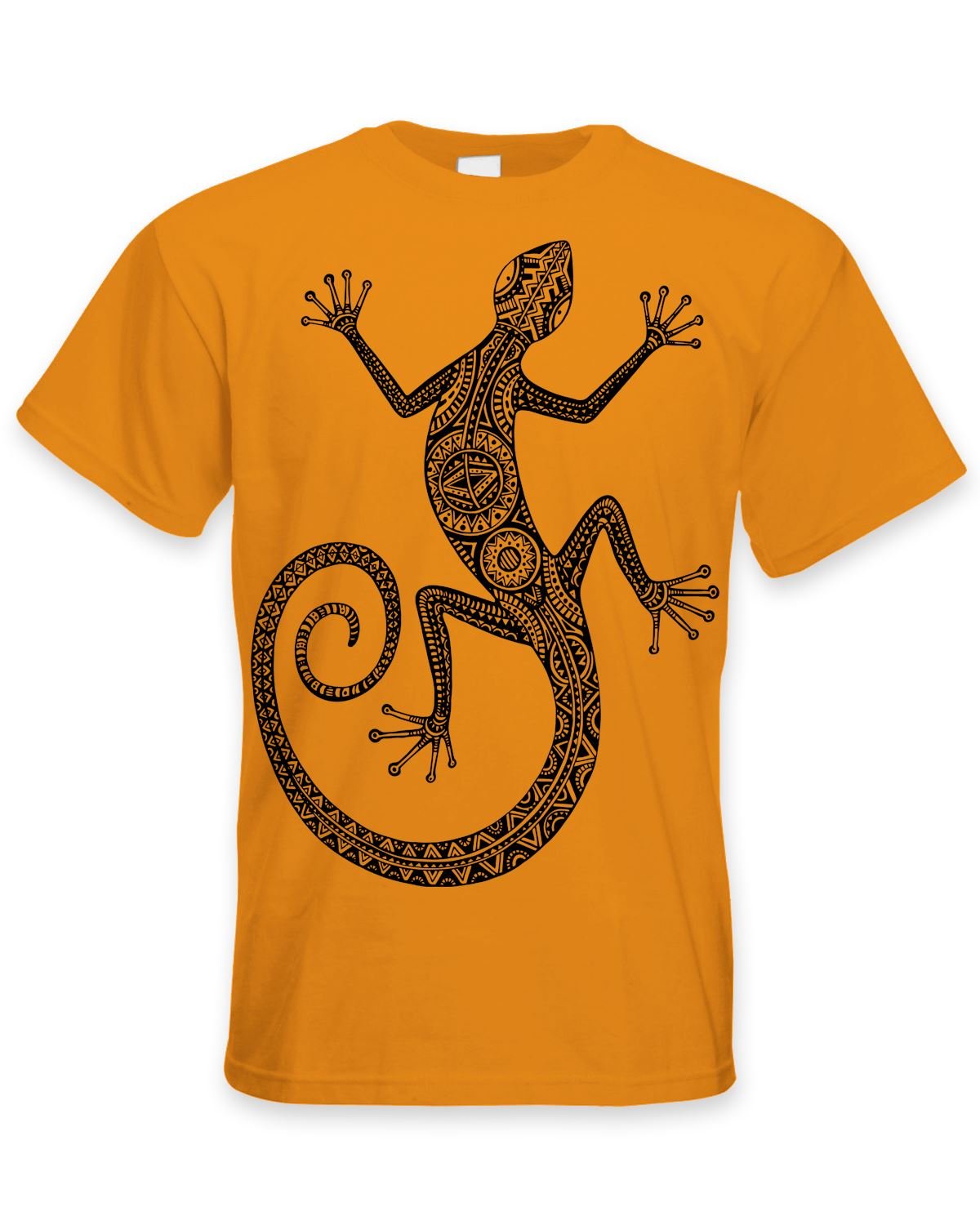 Tribal Lizard Tattoo Large Print Men's T-Shirt (Large, Orange)