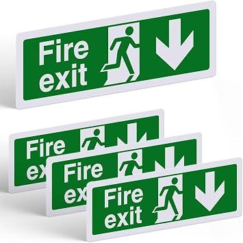 Fire Exit Sign Down Arrow - 4 Pack, 300x100mm Self-Adhesive Vinyl