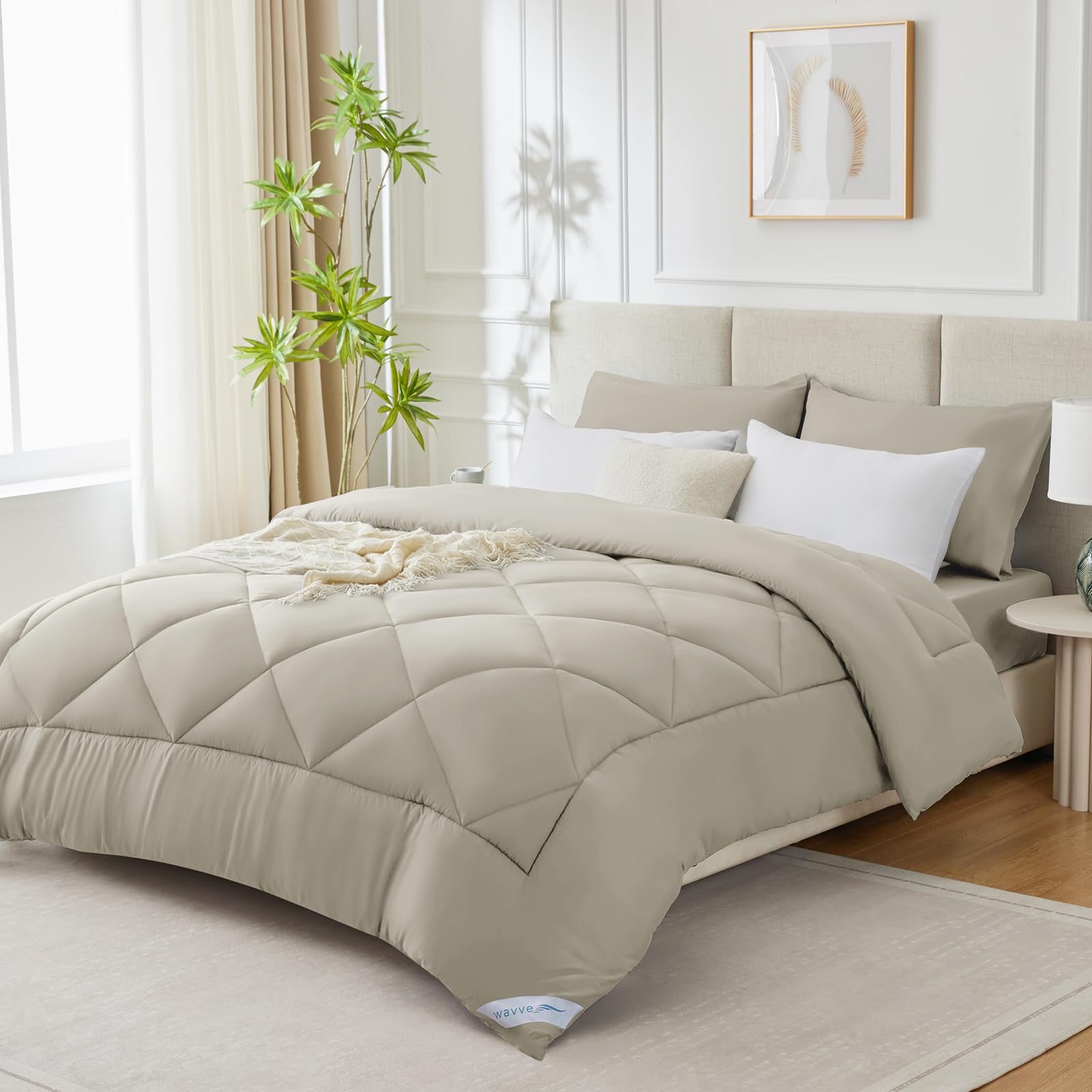 WAVVE Piumino Letto Singolo 155x220 cm Invernale 450 gr/mq - Piumone Pesante Caldo da Letto 90x200, Trapunta 220x155 in Microfibra Sintetica, Beige