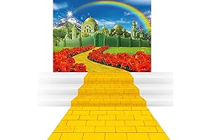 2 Pcs Emerald City Backdrop and Yellow Brick Road Floor Runner Decoration