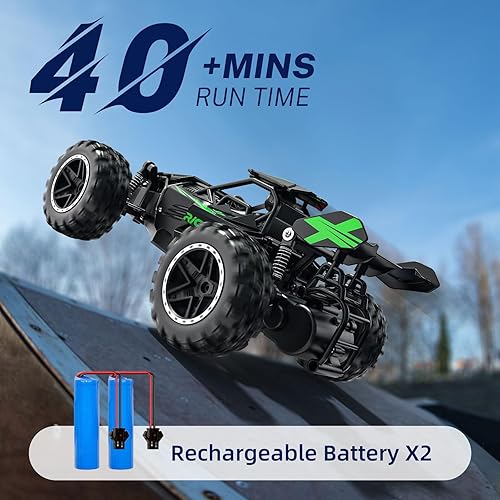 Miniatura 4 de ACAMMZAR Auto de control remoto, 118 de alta velocidad RC para niños, 20 KMH Monster RC Truck todoterreno con luces juguetes para niños, verde