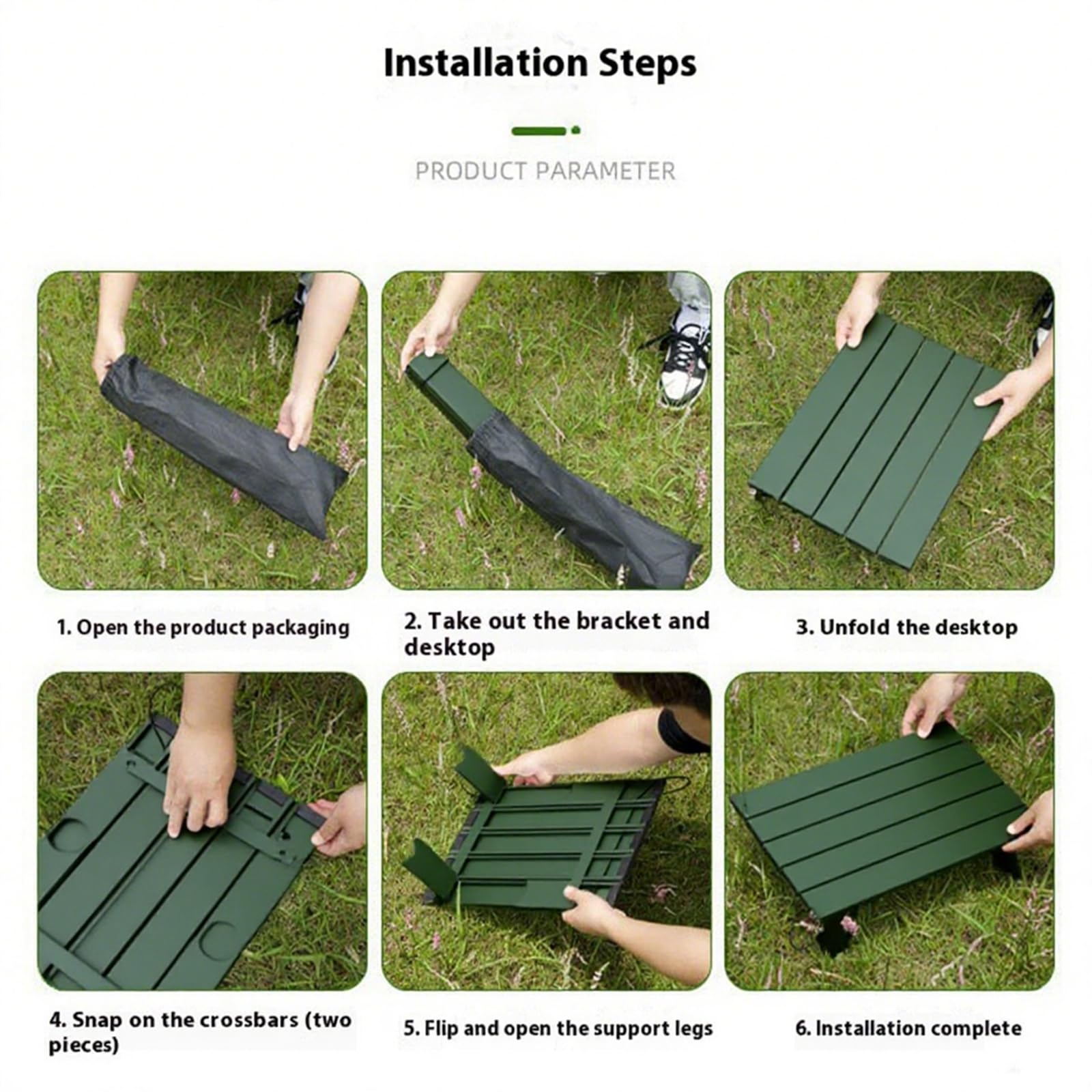 Tavolo Pieghevole Campeggio Alluminio Ultra Leggero - Compatto 39.5x29x12 cm per Picnic, Spiaggia, Escursionismo, Pesca - Portatile & Antiscivolo (Verde militare)