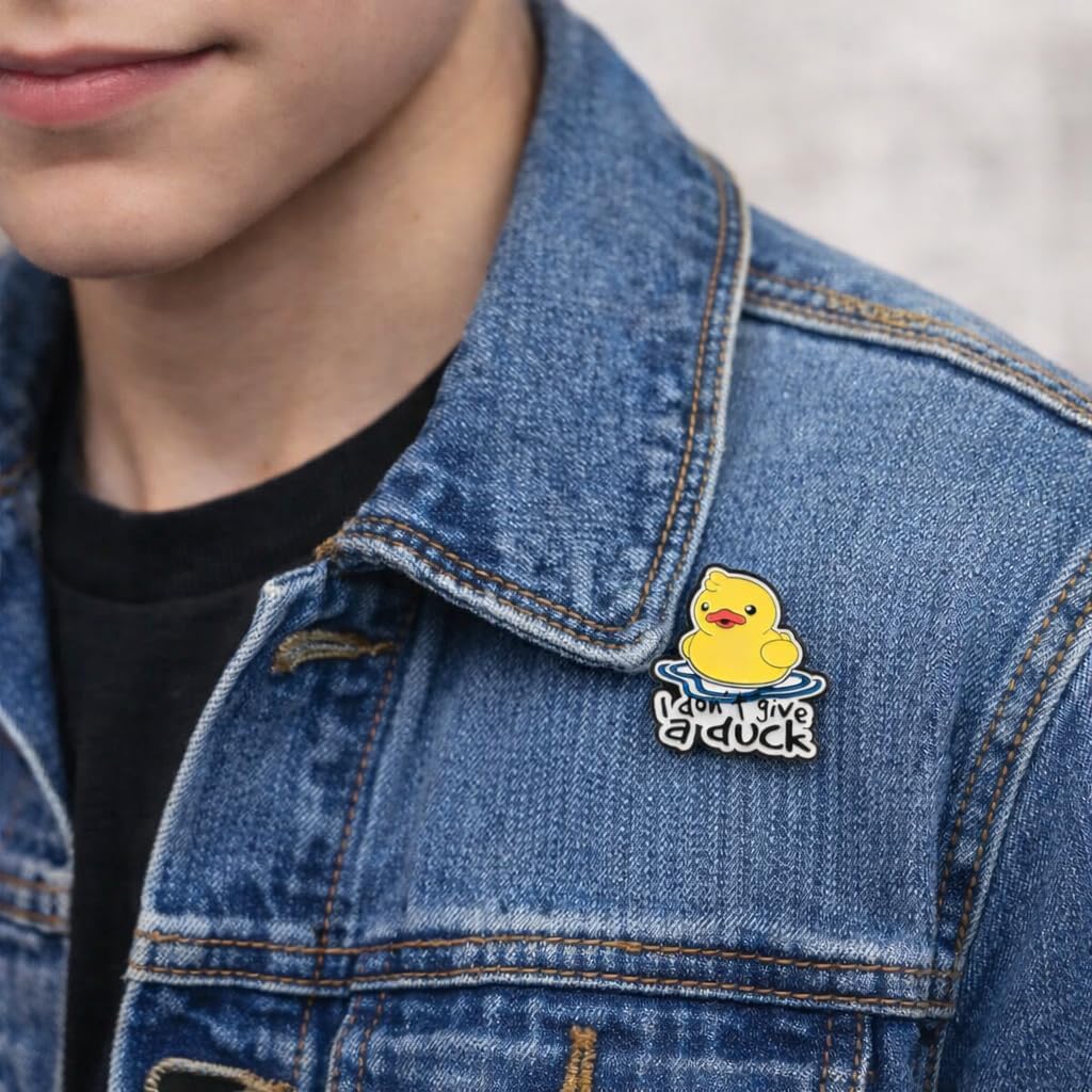 I Don't Give a Duck Funny Lapel Hat Pin, Yellow Duck Design