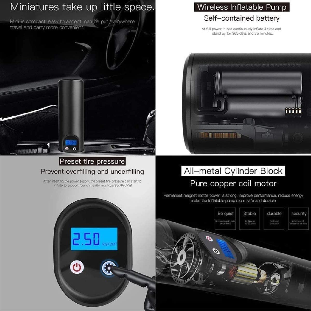 Mini gonfiatore d'aria compressore pompa da bicicletta ricaricabile 120mAh pompa senza fili valvola Schrader Presta accessori per bici da ciclismo  18