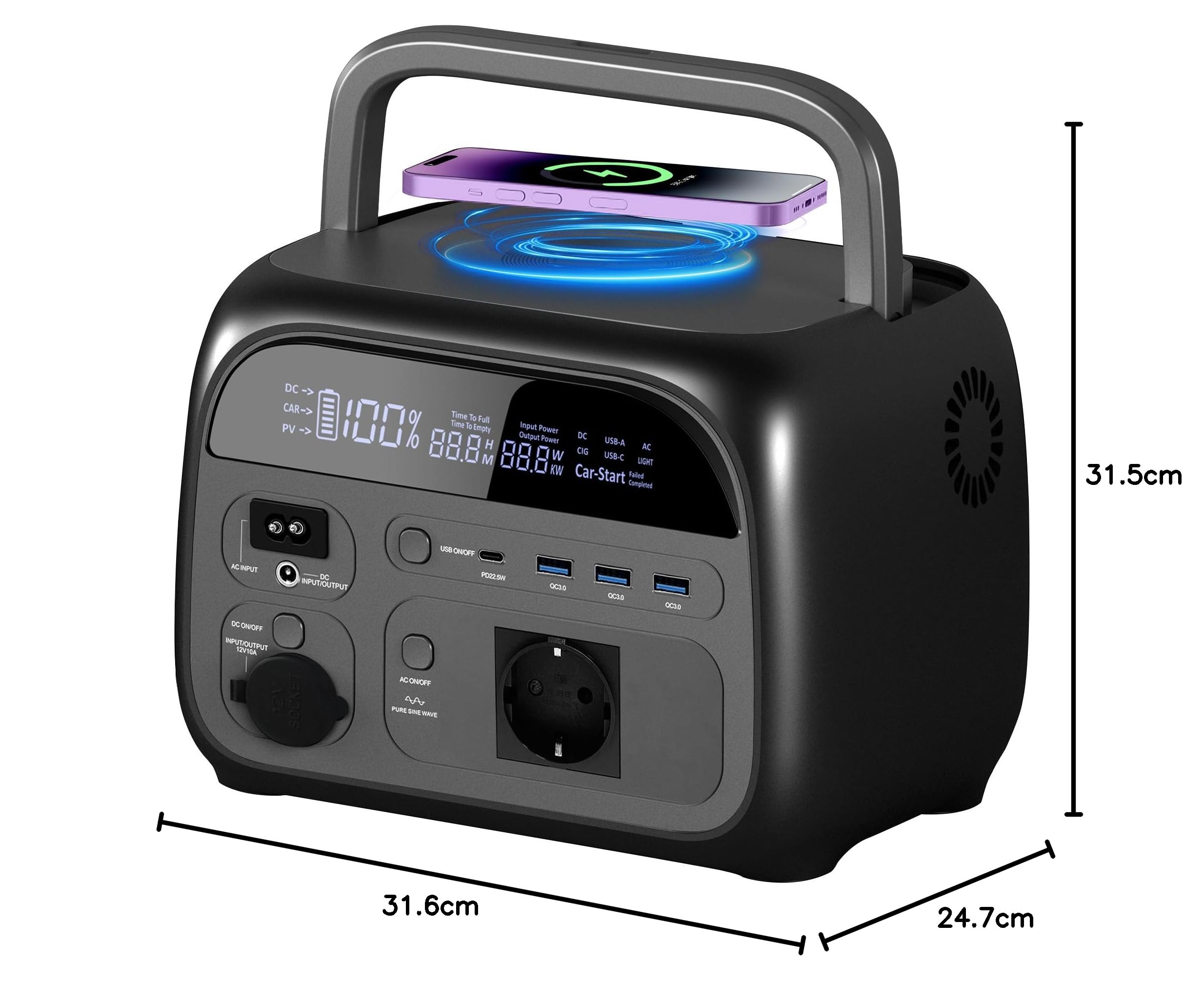 AP400 Tragbare Powerstation, 345Wh LiFePO4 Akku, 400W (Max 500W) Solargenerator, 120W Beiseitige Schnellladeleistung, Solar Generatoren Akku Für Camping, Draußen, Reisen, Notfälle, unterwegs