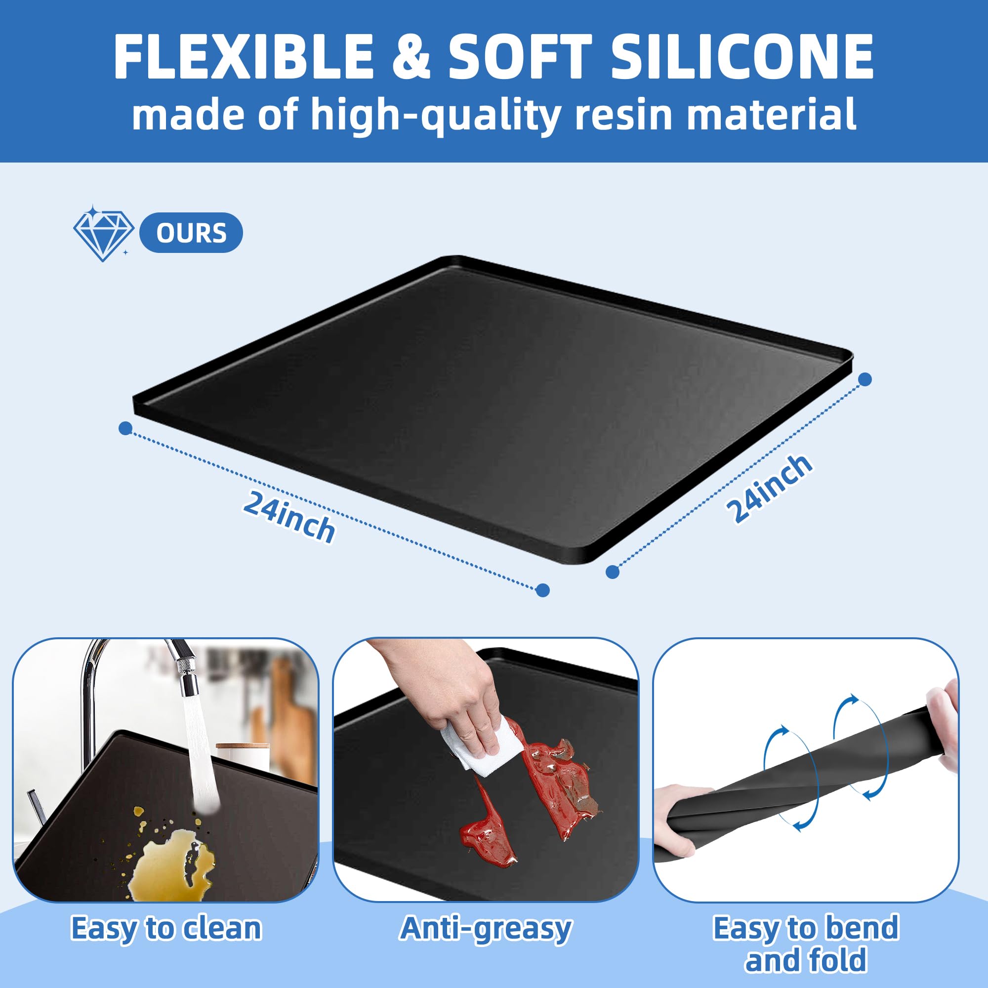 Mini soporte para refrigerador con alfombrilla de silicona, soporte ajustable para refrigerador con 4 pies de acero inoxidable, soporte de refrigerador de 24 x 24 pulgadas, protege de fugas de 5