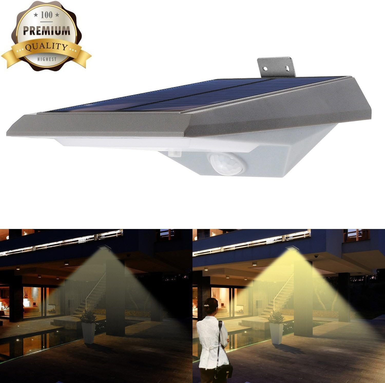 iThird Solar Motion Sensor Light Outdoor, 18 LED Solar Powered Security Lights for Porch Deck Patio Waterproof & Auto On/Off