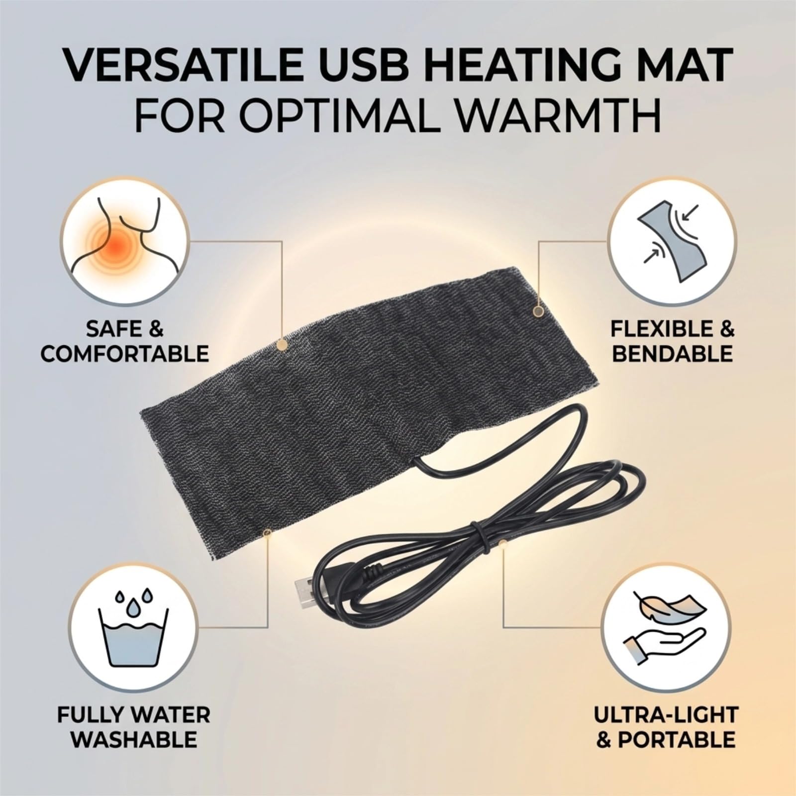 Hilitand Almohadilla eléctrica 5V USB Calentador eléctrico de Tela Almohadilla del Calentador para la Ropa Asiento para Mascotas Calentador 35 ℃ -45 ℃, 7.87 x 3.94 Pulgadas Negro