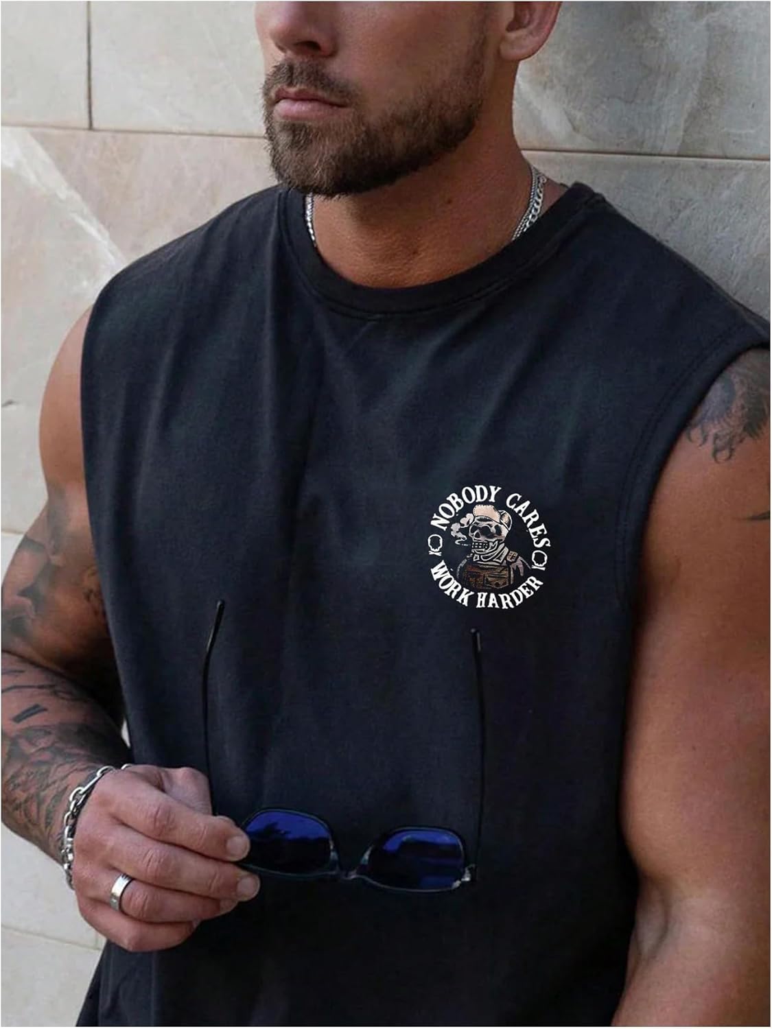 Men's Skull Graphic Summer Tank Tops Crew Neck Gym Workout Funny Sleeveless Tee Shirts for Mens - Image 2