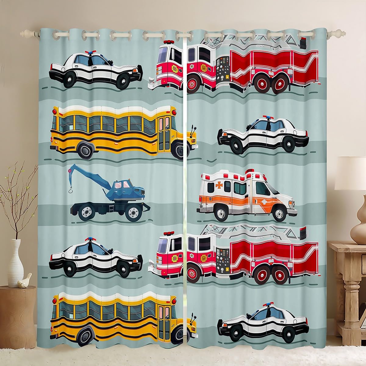 Erosebridal Boys Police Car Curtains School Bus Window Curtains 76