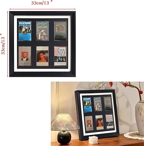 Miniatura 4 de Caja de sombra de almacenamiento de cinta de casete, marco de 6 cintas de casete, marco de madera maciza, panel de vidrio, con forro de espuma EVA,