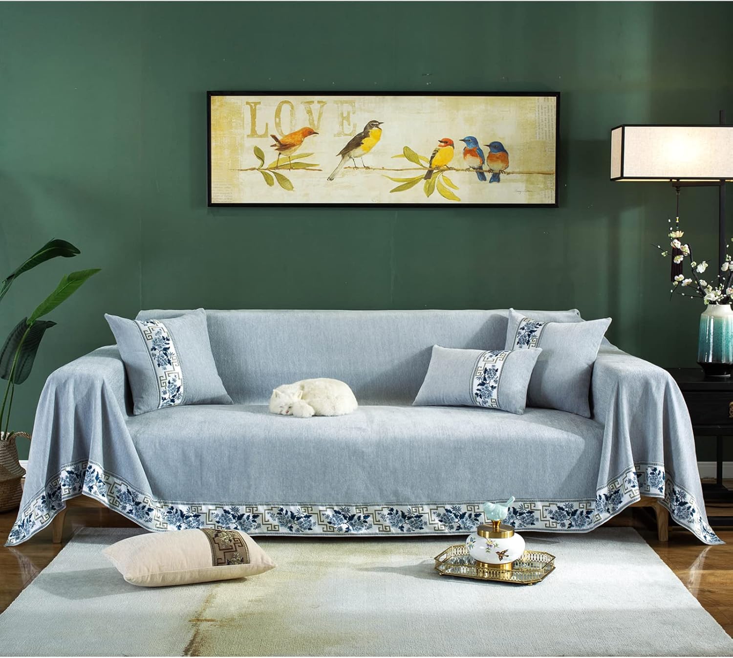 2 Pieces Chenille Cushion Cover, Without Cushion Inner Pads, Used to Match The Same Sofa Throw Blanket (Grey, 55 x 55cm x 2 Pieces)