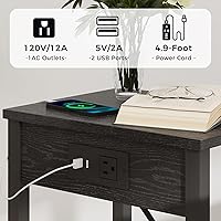 Vista 4 de VIMBER Side Table with Charging Station, Set of 2 End Tables with USB Port and Outlets, Nightstands with 2-Tier Storage Shelves, Sofa Table for Negro