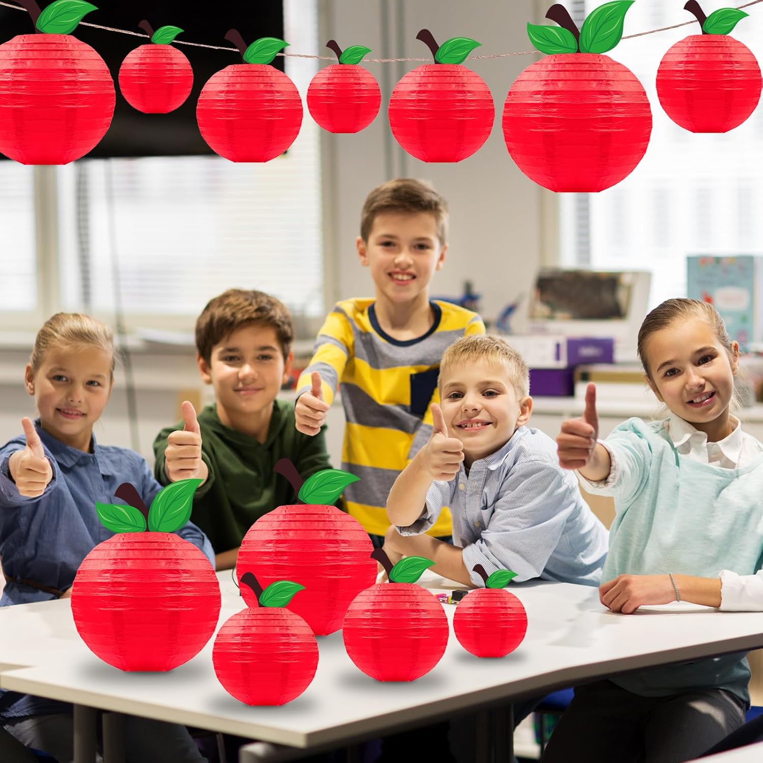 15Pcs Classroom Decor Red Apple-Shaped Paper Lanterns Back to School Decorations Hanging for First Day of School Teacher Aappreciate Week Fall Fruit Themed Party Home Decoration