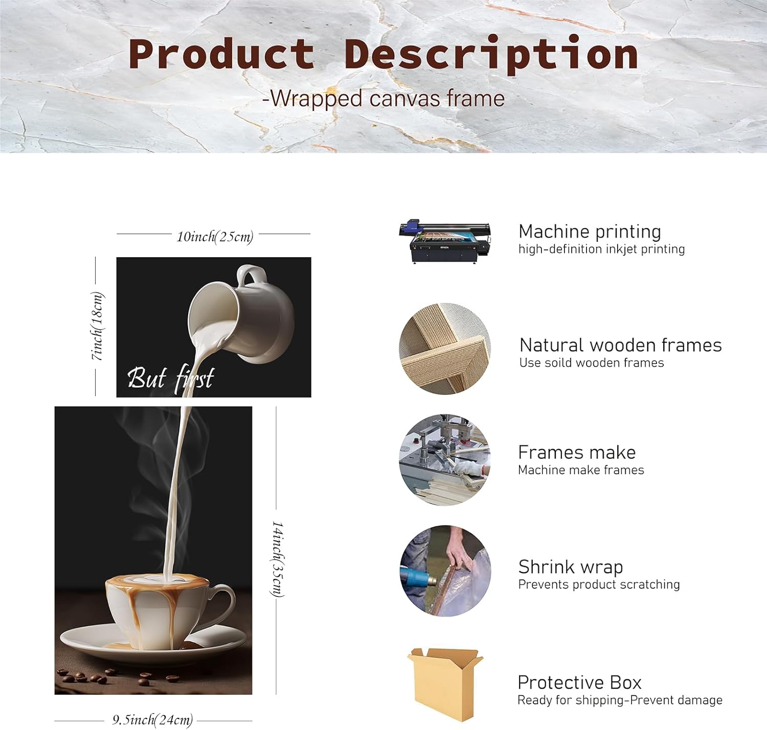 Nekiwa But First Coffee Sign, Coffee Bar Wall Decor, Modern Kitchen Canvas Wall Art for Dining Room 2 Panels Frame (But first coffee)