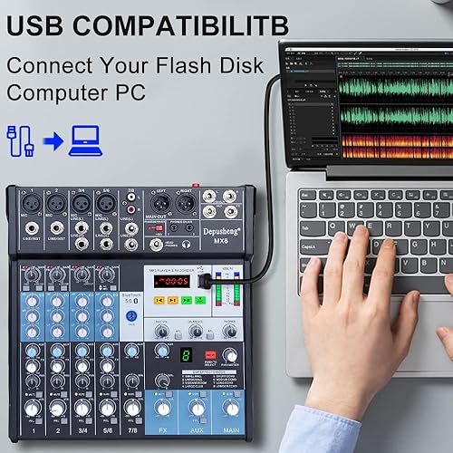 Miniatura 5 de Mezclador de audio profesional, consola de tablero de sonido, controlador de DJ de 8 canales, mezclador de sonido con efecto 8-DSP, interfaz