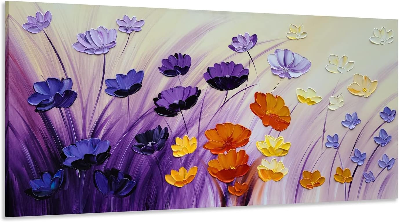YHSKY ARTS Flower Canvas Wall Art Hand Painted Colorful