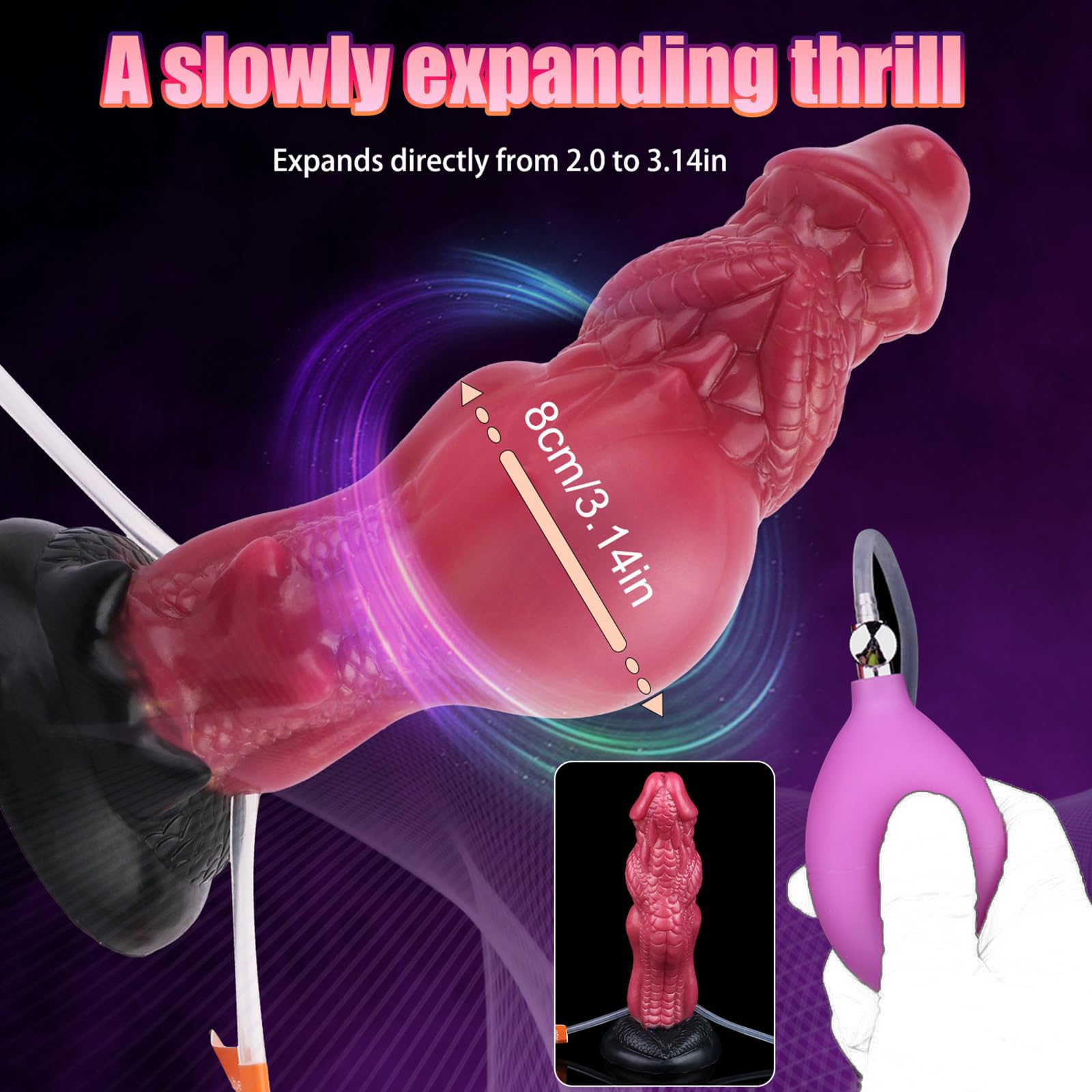 Inflatable Squirting Dildo, Insertion Dildo, Super Strong Suction Cup Base Silicone Monster Penis - Squirting and Ejaculating - Men's and Women's Sex Toys