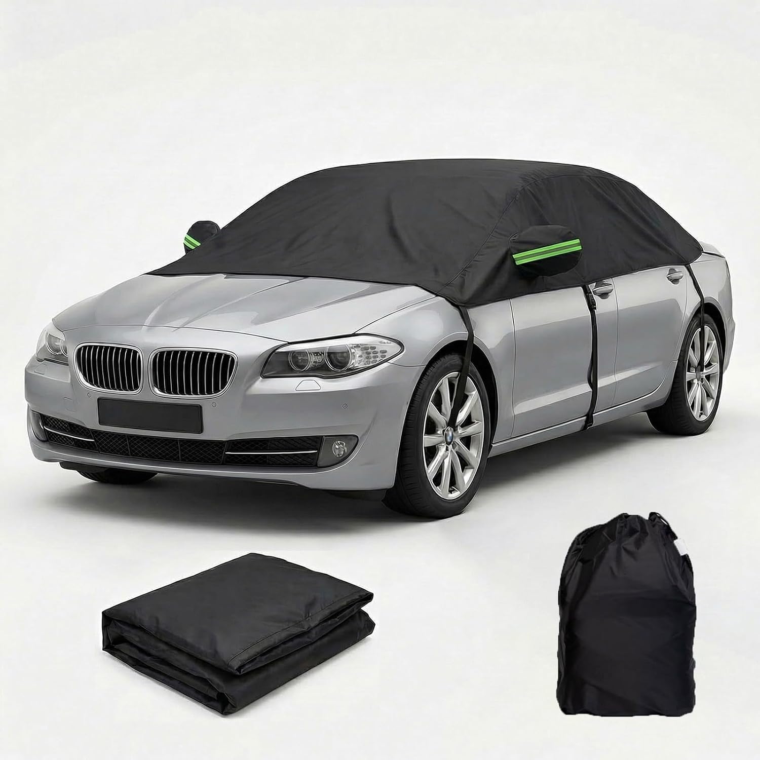 Top Half Sedan Car Snow Cover for Stilo(2001-2007) Ox for d Windshield Protector All Weather Waterproof Car Sunshade with Reflective Strips(Black)