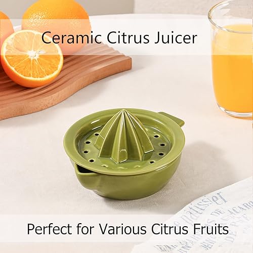 Miniatura 4 de Exprimidor manual de cerámica cítrica naranja limón exprimidor manual, exprimidor de mano con tazón de 6.8 onzas y tapa de colador, boquilla, asa,