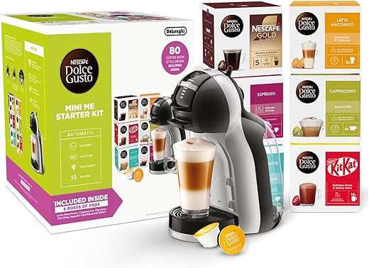 NESCAFÉ Dolce Gusto EDG155.BG Mini-Me Automatic Coffee Machine Black & Arctic Grey by De’Longhi - Starter Kit