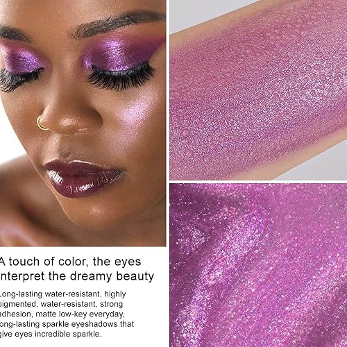 Miniatura 3 de evpct Juego de 3 sombras de ojos líquidas, color morado claro, rosa, malva, brillante, brillante, metálico, multicolor, delineador de ojos líquido,