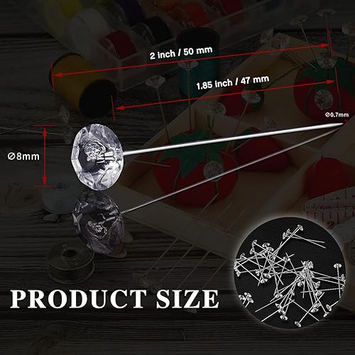 Miniatura 8 de Alfileres de ramillete de flores, alfileres de diamantes de imitación florales, cabeza de diamante de cristal, pasadores rectos transparentes para