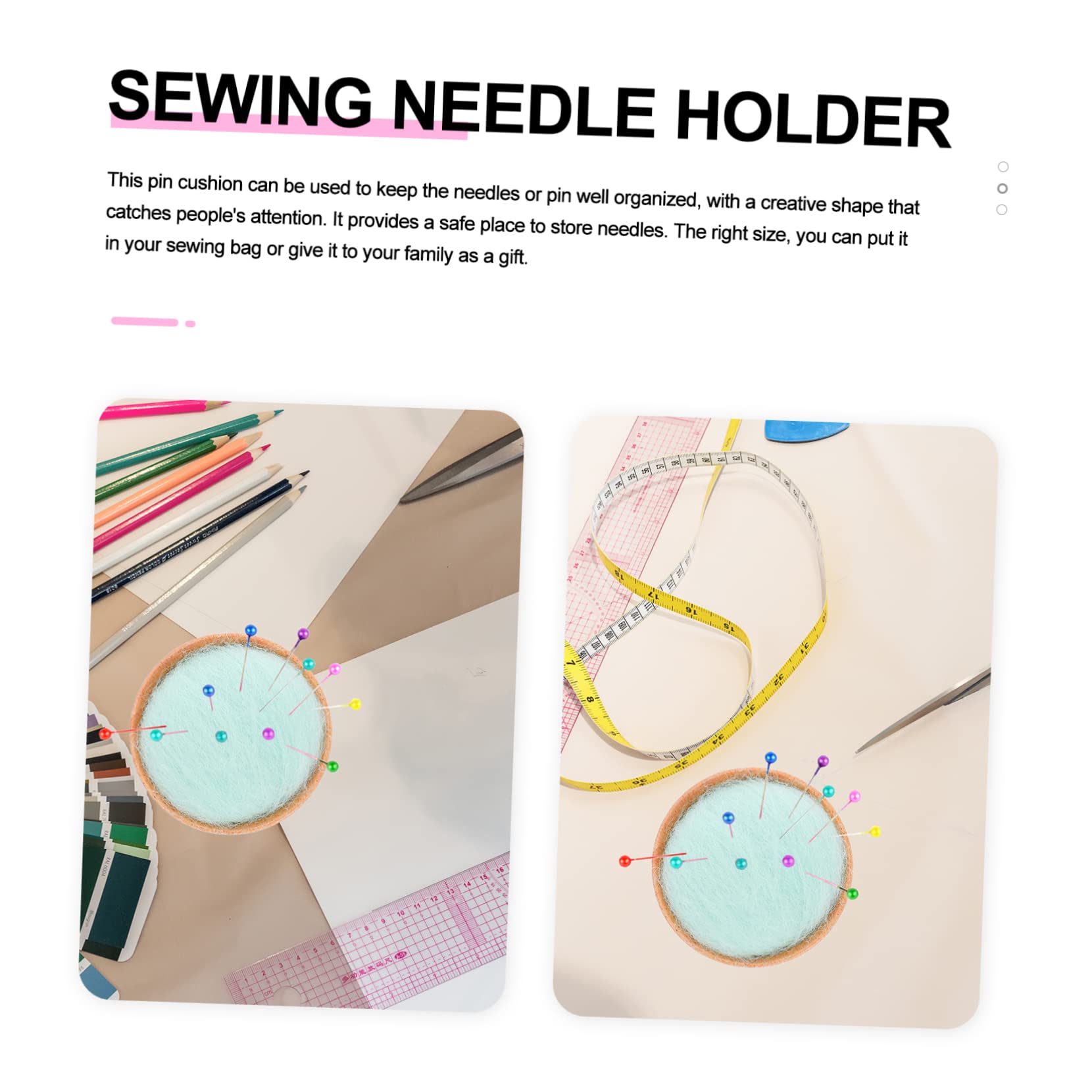 HOMSFOU Handmade Wooden Base Wool Pin Cushion for Needle Straight Pins Small Holder Sewing Needle Case Compact Size