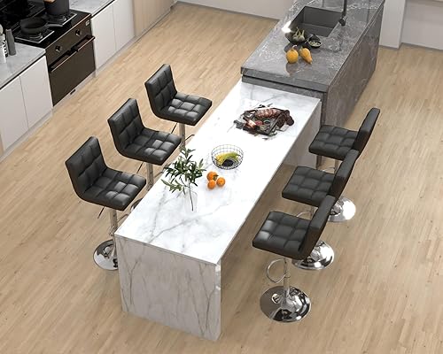 Miniatura 9 de Juego de 2 taburetes de bar modernos de piel sintética, sillas de bar cuadradas giratorias ajustables, taburetes de bar de altura de mostrador sin