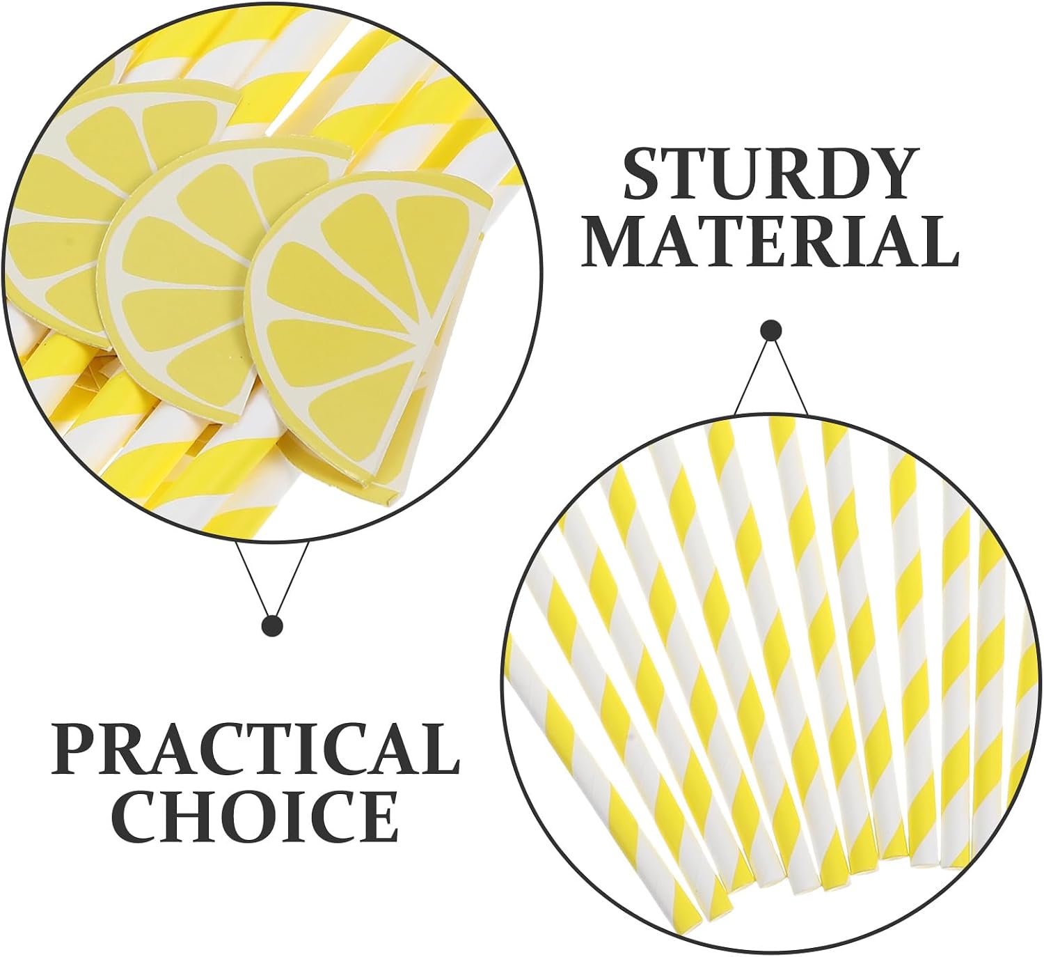 20pcs Lemon Striped Paper Straws for Drinks Biodegradable Cocktail and Coffee Drinking Straws Party Supplies for Juice and Birthday Events