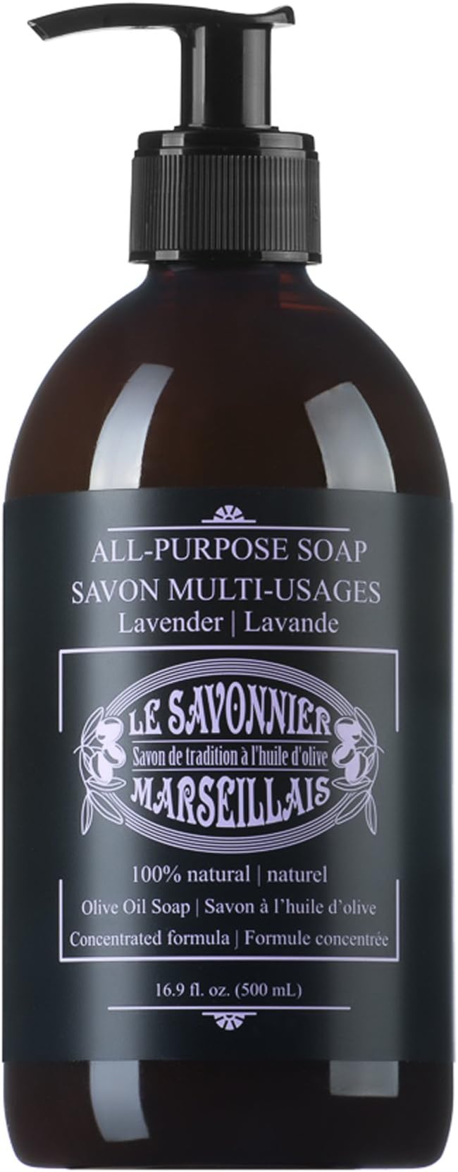 Le Savonnier Marseillais All-Purpose Liquid Counter Top Soap, Lavender, 16.9 Fluid Ounce
