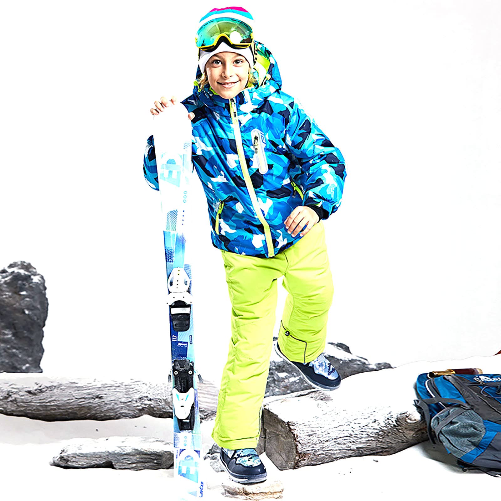 7HAHA3 Boys Waterproof Snowsuit Youth Snowboard Ski Jacket Pants Set Children Outdoor Coat Thicken Warm in -30°C (-22?),Green,4T(105cm)