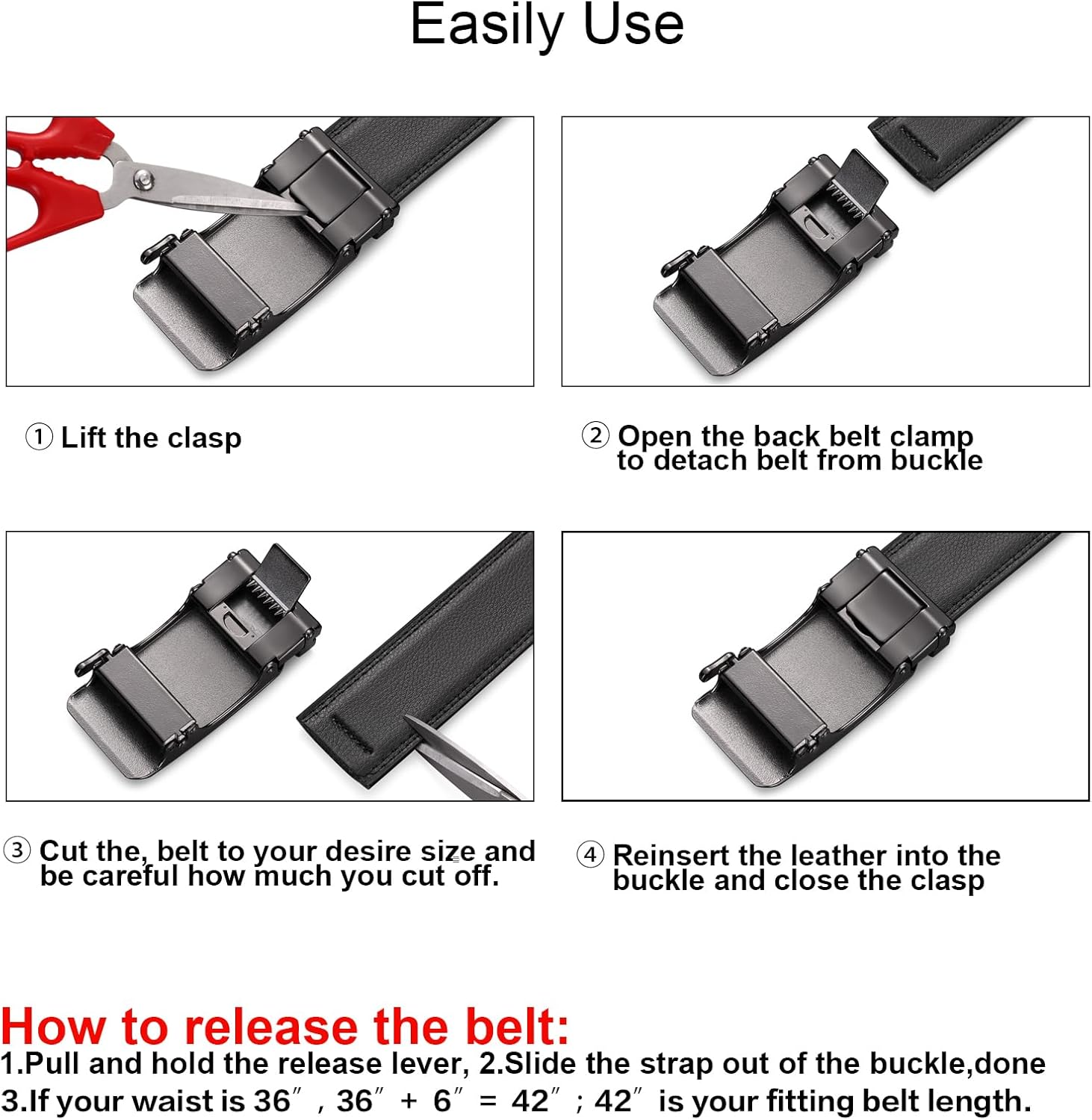 SENDEFN 35MM Ratchet Belt Buckle Only for 1 3/8" Slide Belt Strap, Automatic Click Buckle Adjustable - Image 6