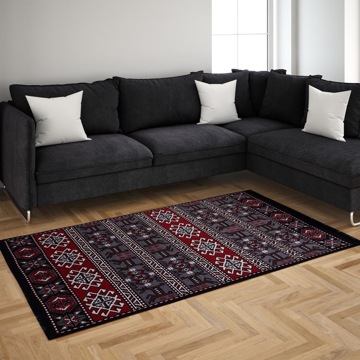 Bigghome Kilim, Makinede Yıkanabilir, Modern Desenli, 80 * 150 cm, SA25HC
