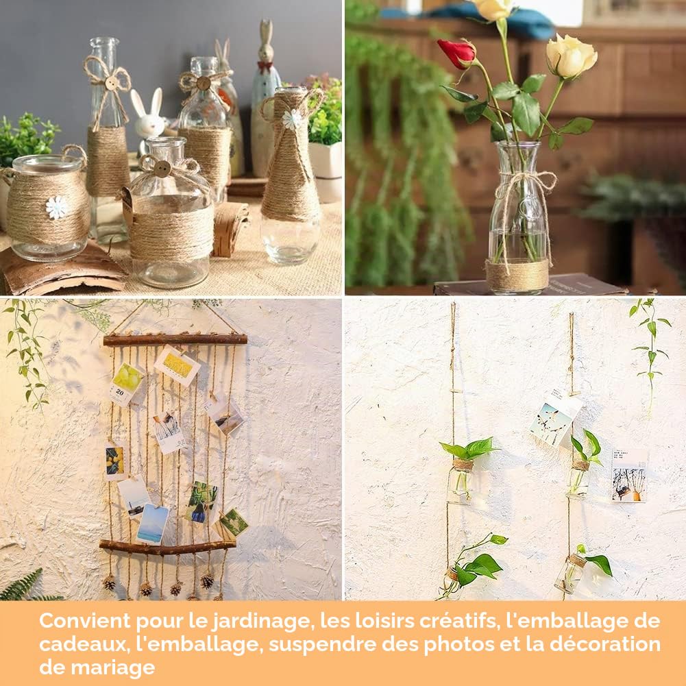 Vivifying Ficelle de Jute Marron 200 m pour Jardin, Images, Plantes, Bricolage