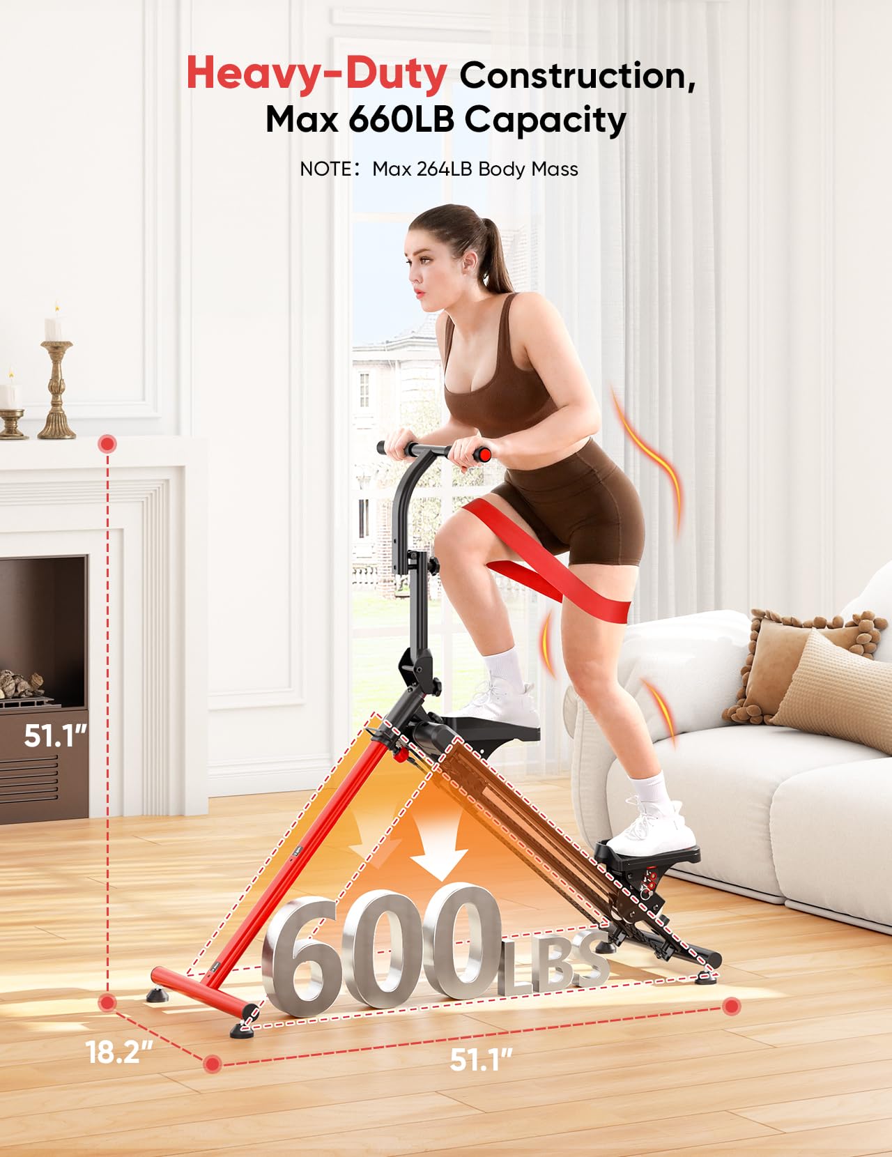 YOLEO Stepper d'Escalier pour la Maison, Stepper Cardio Pliable avec 3 Modes d'Entraînement, Guidon et Pédales Réglables, Capacité 300 kg, 90% Pré-assemblé