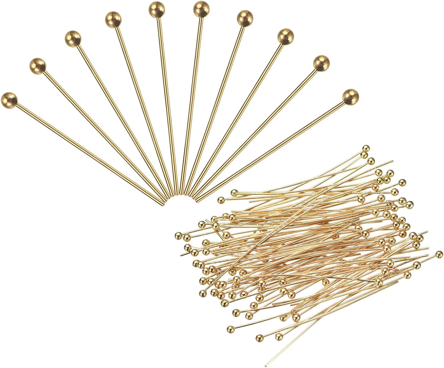 PATIKIL 200Pcs Gold Plated Ball Head Pins Jewelry Making 24 Gauge 25mm Wire Head Pins Brass Round Ball Head Pins Metal End Head Pins for DIY Craft Necklaces Bracelets Earrings