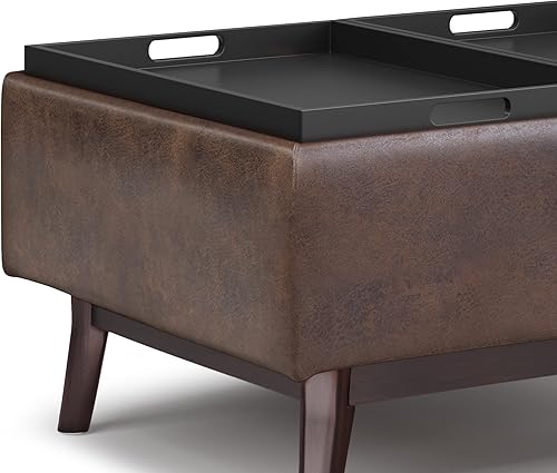 Miniatura 153 de SIMPLIHOME Owen - Bandeja rectangular moderna de mediados de siglo de 34 pulgadas de ancho, otomana pequeña para almacenamiento de mesa auxiliar, en