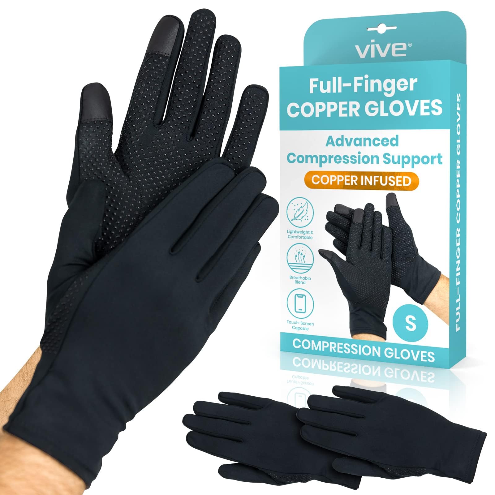 Vive Copper Arthritis Gloves - Full Hand Compression Touchscreen