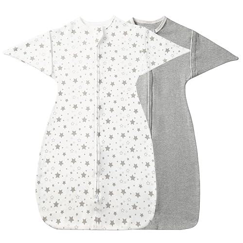 Miniatura 8 de Paquete de 2 envolturas de transición con cremallera de 2 vías 100 algodón para bebé con brazos y brazos libres de brazos para envolver y quitar